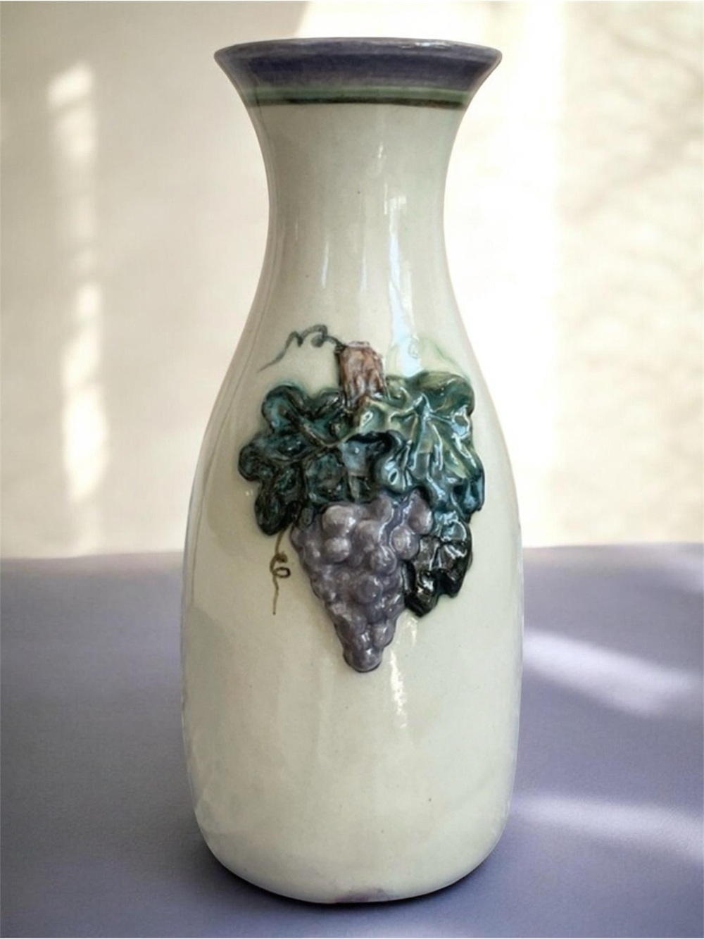 Vintage Quyle Kilns Grapevine Vase 9.5” Signed California Studio Pottery